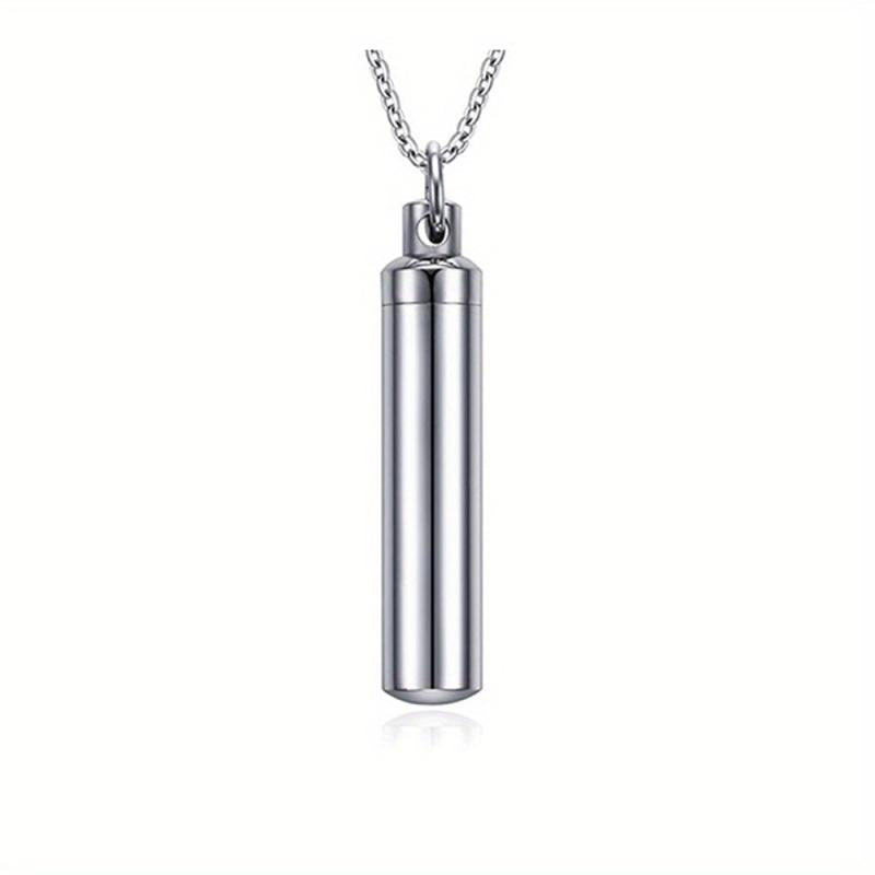 Stainless Steel Cremation Necklace for Ashes with Silver Urn Cylinder