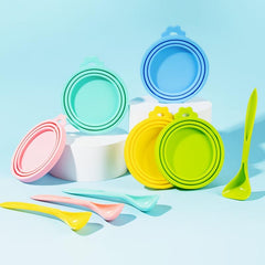 2pcs Pet Food Tin Lids Sealed Cover Spoon Silicone Random Colors