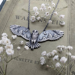 Vintage Barn Owl Moon Forest Necklace Woman Party Jewelry Gift