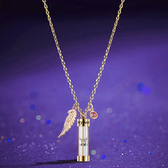 Time Hourglass Cremation Urn Necklace with Angel Wing Birthstones