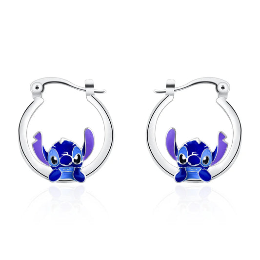 Stitch Hoop Earring Silver Plated Enamel Drop Earrings for Girl Woman