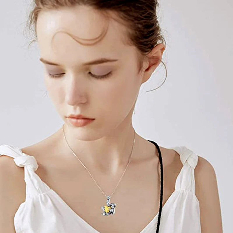 Silver Small Sloth Pendant Necklace Heart Sloth Necklaces For Women Girls