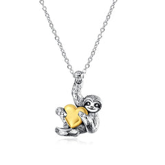 Silver Small Sloth Pendant Necklace Heart Sloth Necklaces For Women Girls