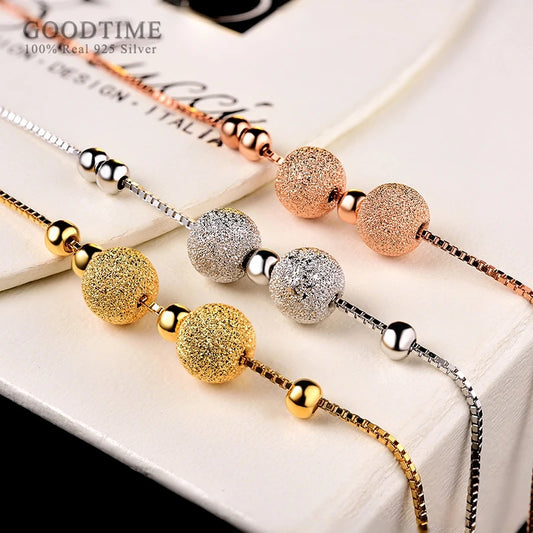 925 Sterling Silver Anklet Frosted Beads Anklet for Women