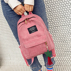 Corduroy Campus Style Mini Backpack Solid Color Double Shoulder Bag