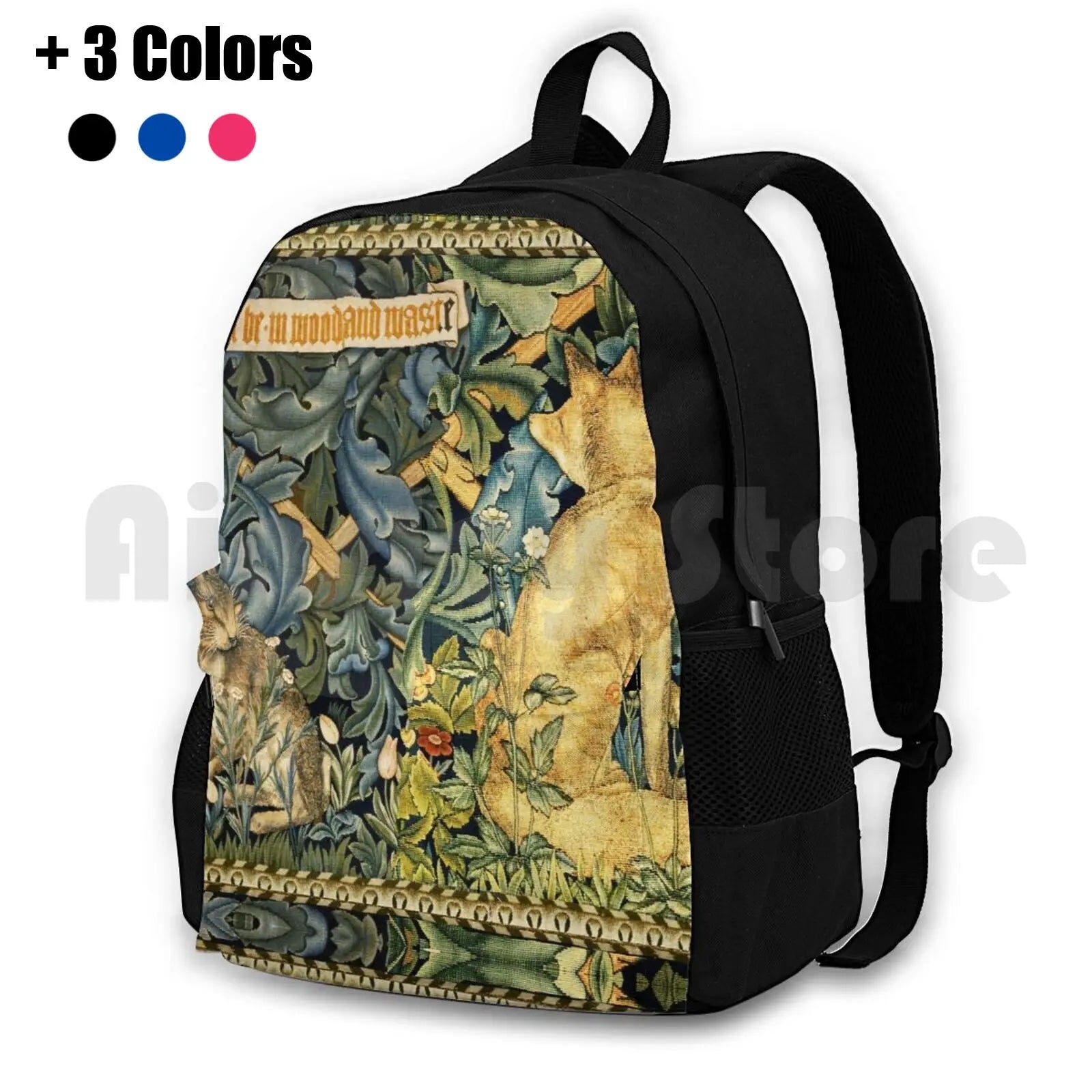 Green Floral Outdoor Hiking Backpack Waterproof Camping Travel Animals Foxes Fox