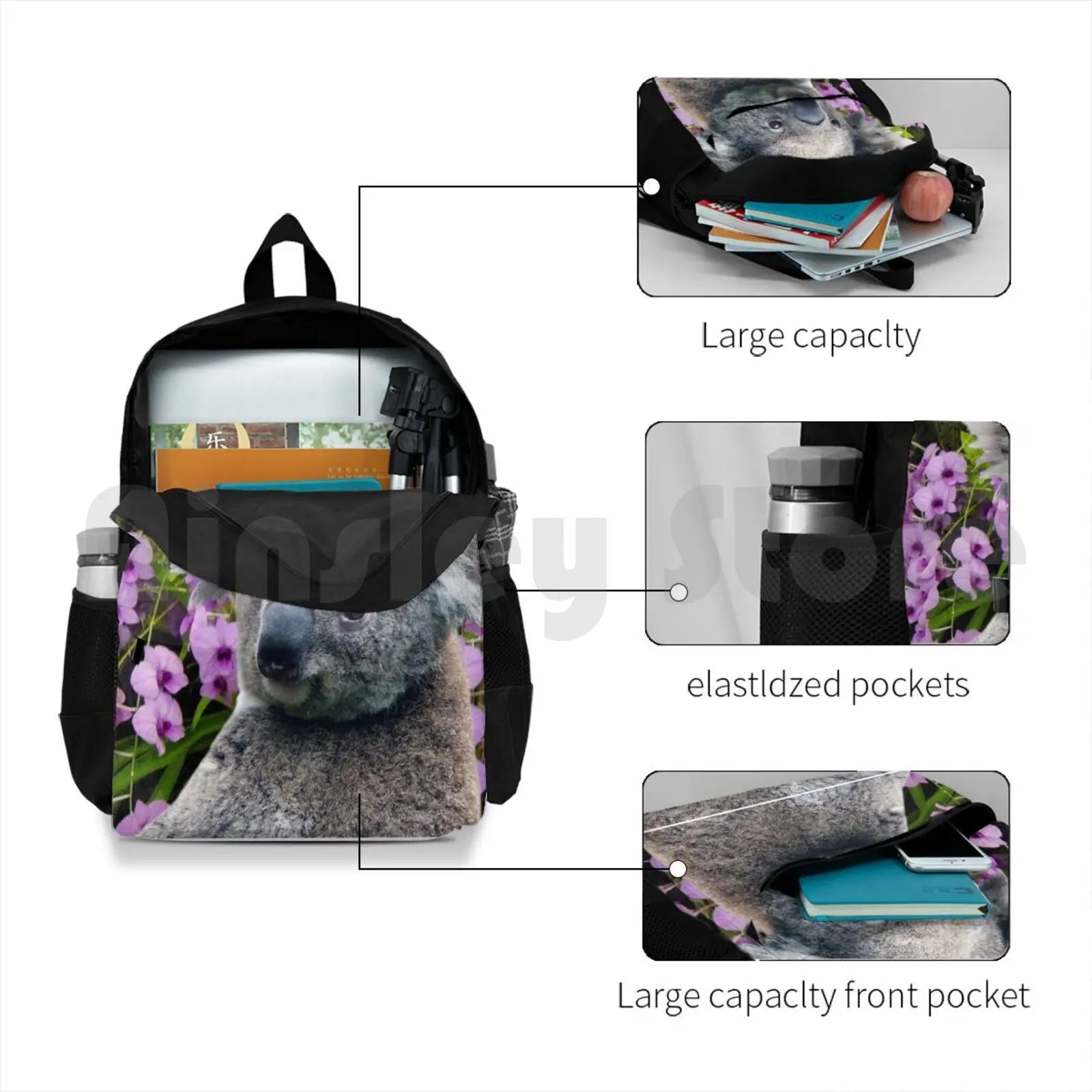 Koala And Orchids Outdoor Hiking Backpack Waterproof Camping Travel