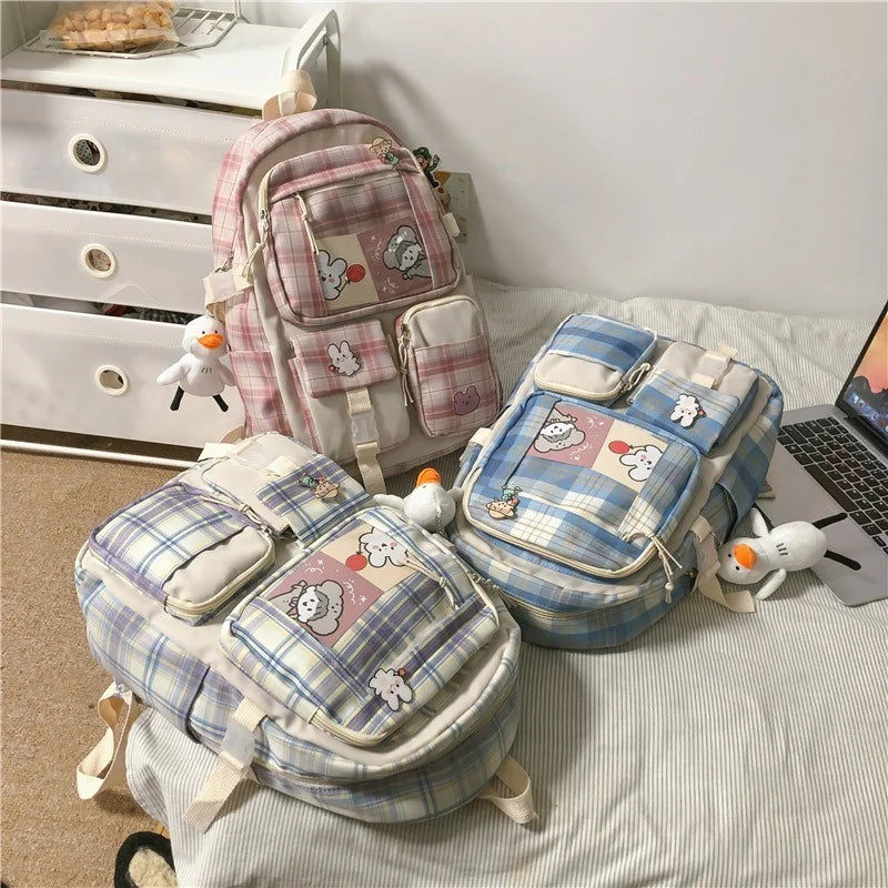 Japanese Plaid Style Nylon Backpack - Schoolgirl Campus Schoolbag