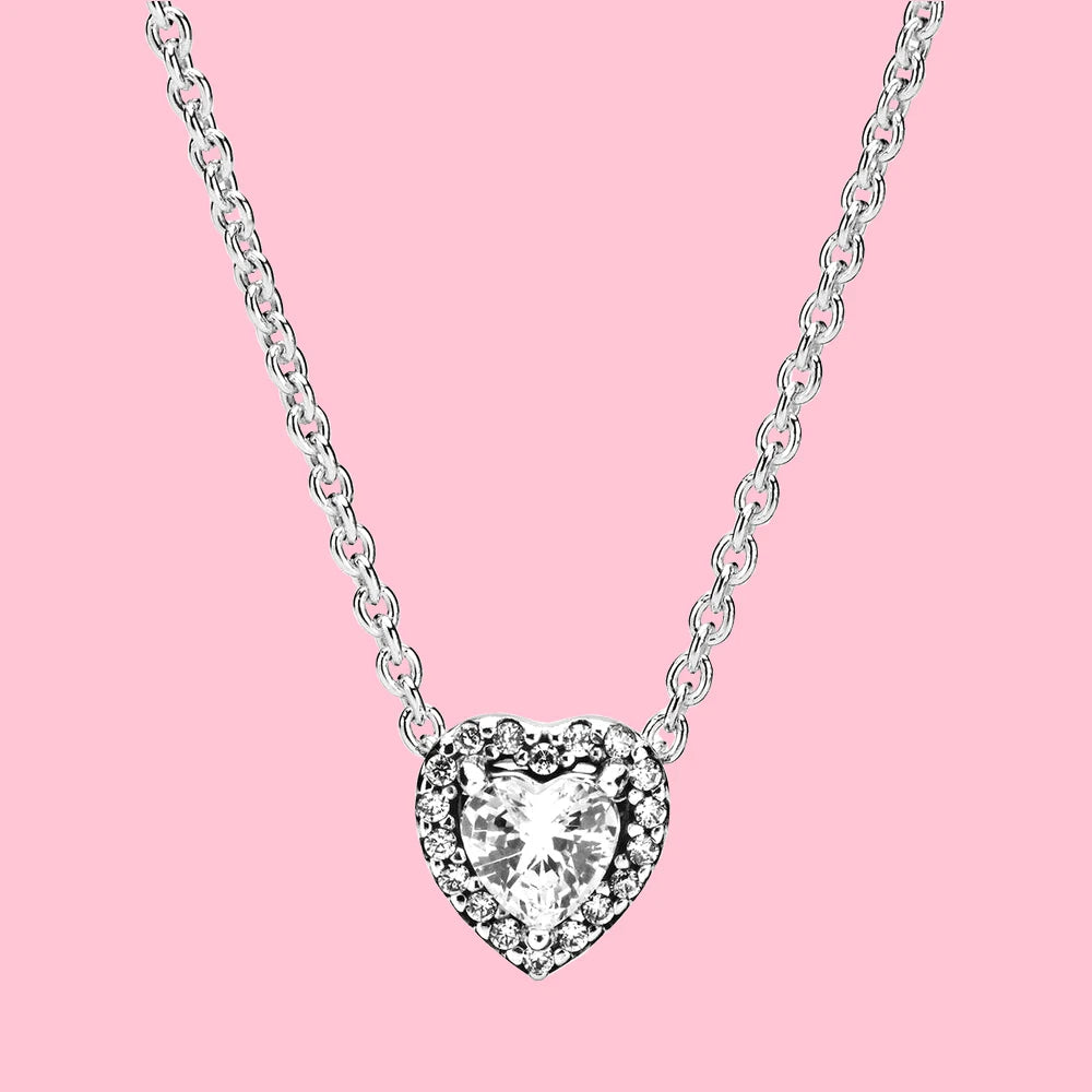 925 Silver Elevated Heart Necklace for Women Birthday Gift