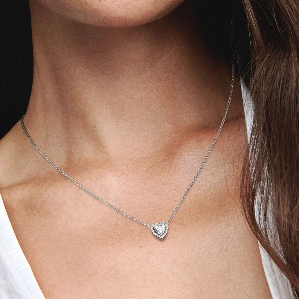 925 Silver Elevated Heart Necklace for Women Birthday Gift