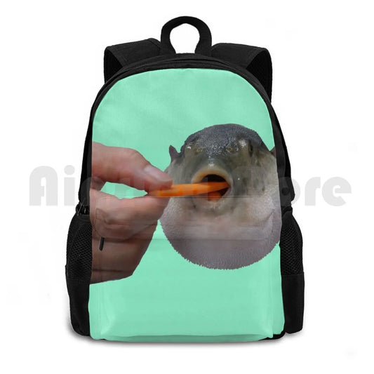 Pufferfish Eating Carrot Outdoor Hiking Backpack Waterproof Camping Travel