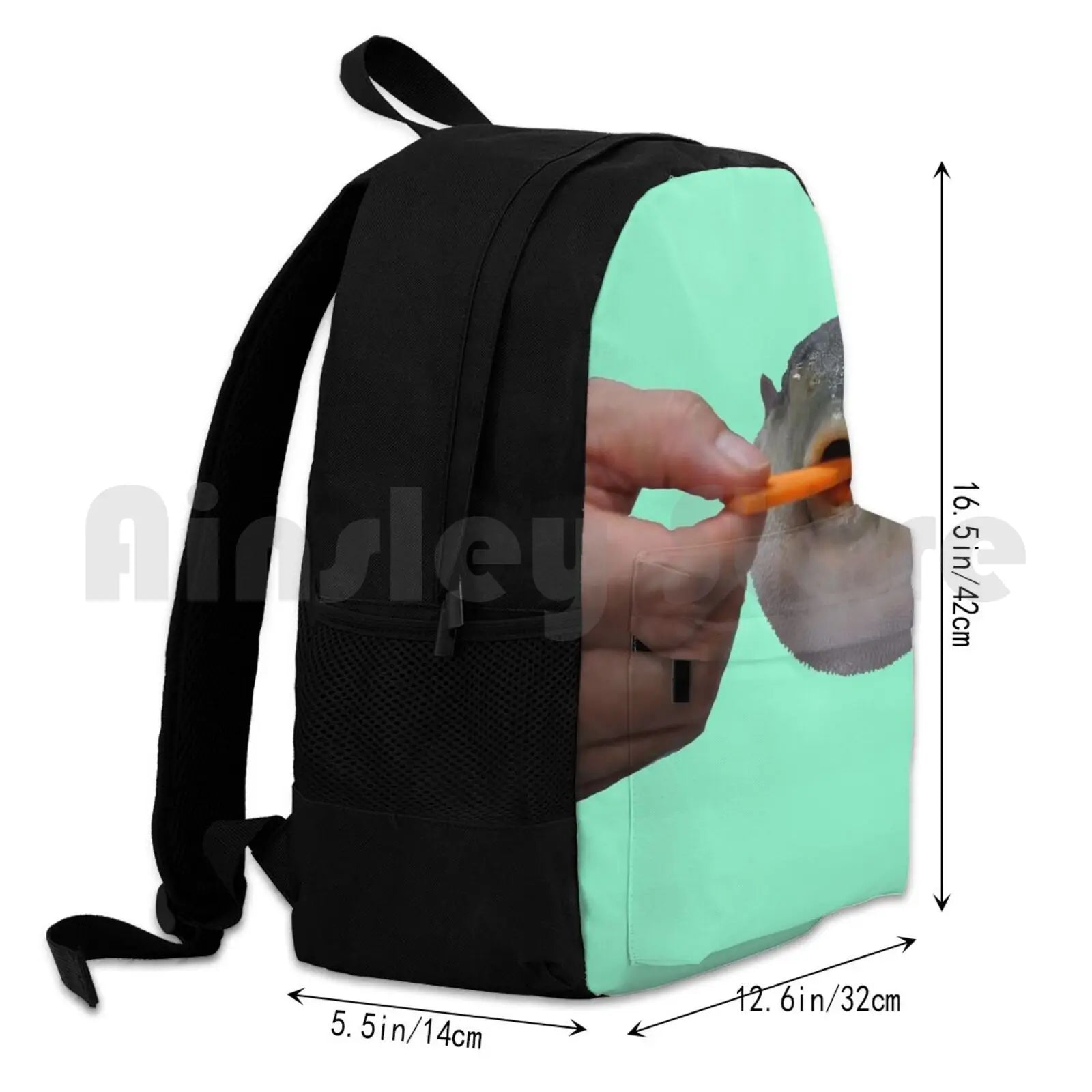 Pufferfish Eating Carrot Outdoor Hiking Backpack Waterproof Camping Travel