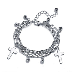 Punk Silver Chain Bracelet Cross Heart Bear Pendant