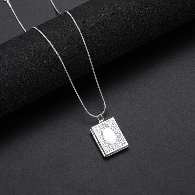 Vintage Silver 925 Square Openable Photo Locket Pendant Necklace