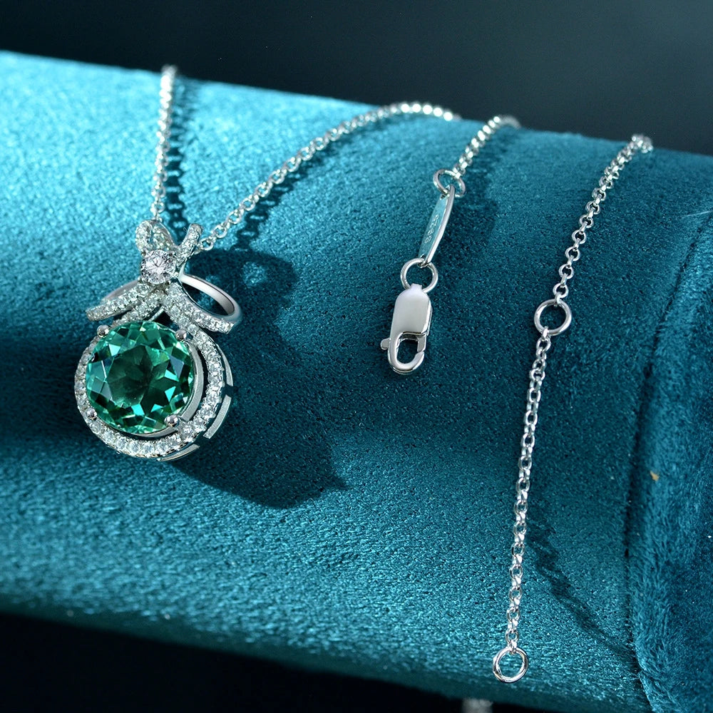 925 Silver 3CT Emerald Aquamarine Necklace Pendant