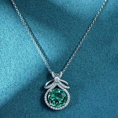 925 Silver 3CT Emerald Aquamarine Necklace Pendant