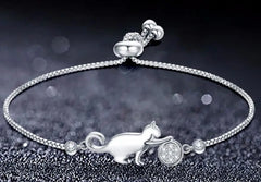 Zircon Cat Ball Chain Bracelet Silver Adjustable Party Jewelry