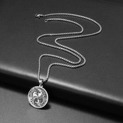 Silver Yin Yang Double Dragon Pendant Necklace