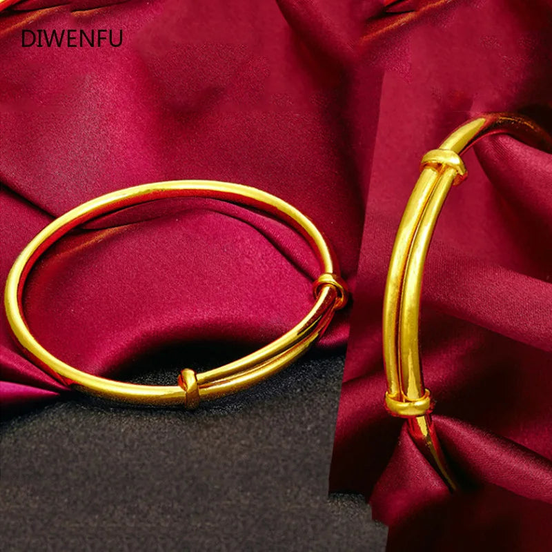 14K Yellow Bangles for Women Wedding Pulseira Feminina Bizuteria Bangles