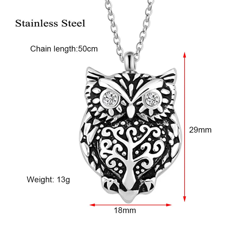 Owl Urn Necklace Stainless Steel Cremation Jewelry