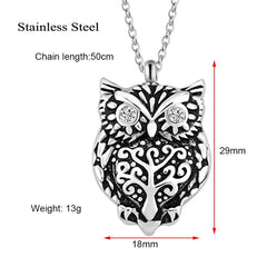 Owl Urn Necklace Stainless Steel Cremation Jewelry