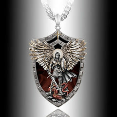 Vintage Men's Saint Michael Pendant Necklace Knight Shield Jewelry