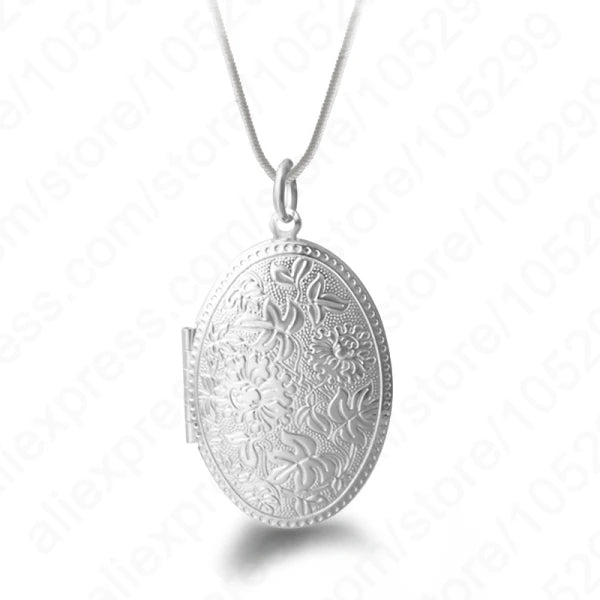 Vintage Photo Locket Necklace 925 Silver Pendant Women Gift