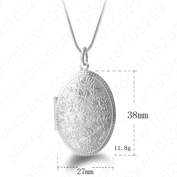 Vintage Photo Locket Necklace 925 Silver Pendant Women Gift