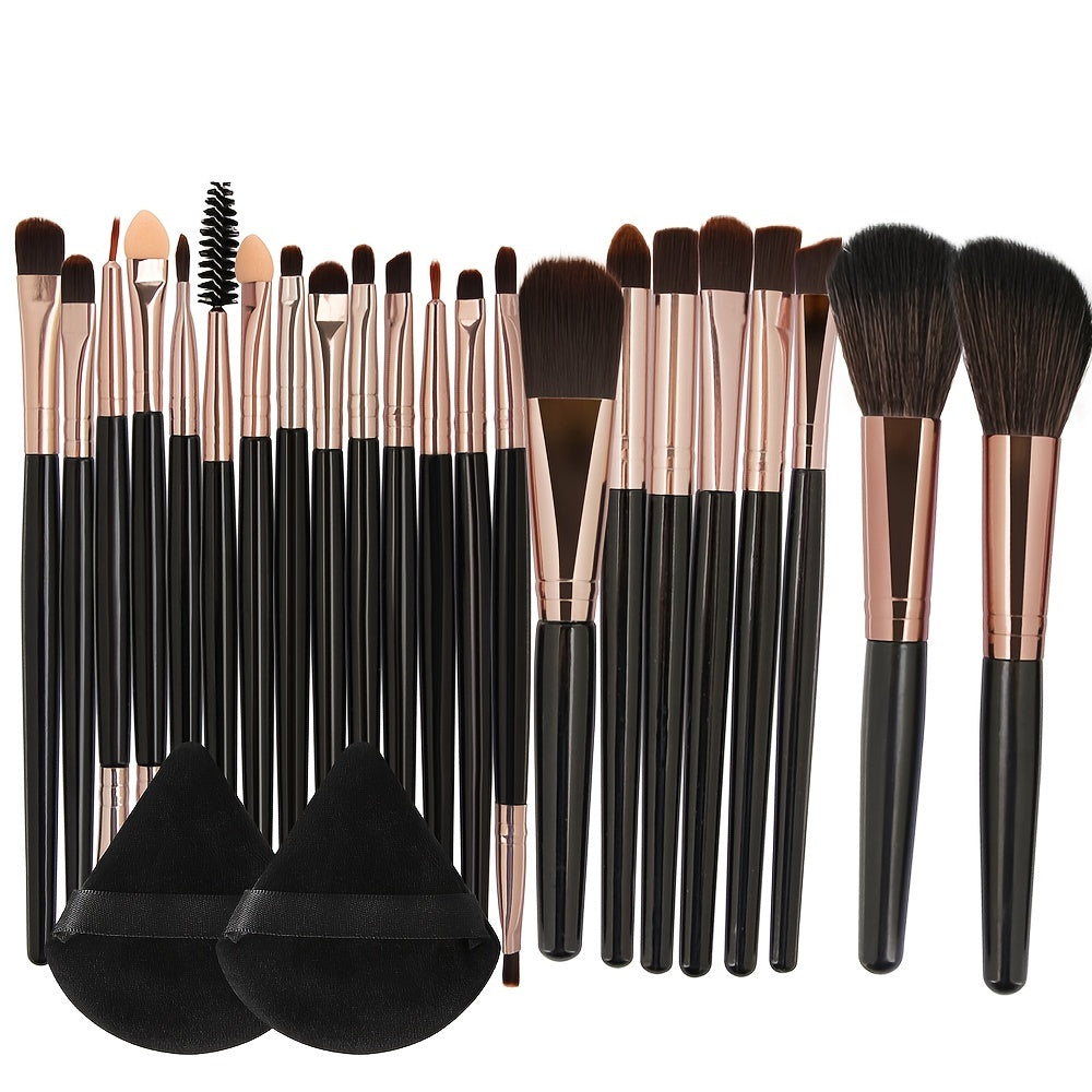 Professional Makeup Brushes Set with Triangle Puffs - 22pcs