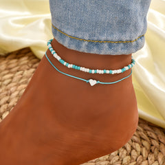 2 Pcs Colorful Rice Beads Anklet Adjustable Bracelet