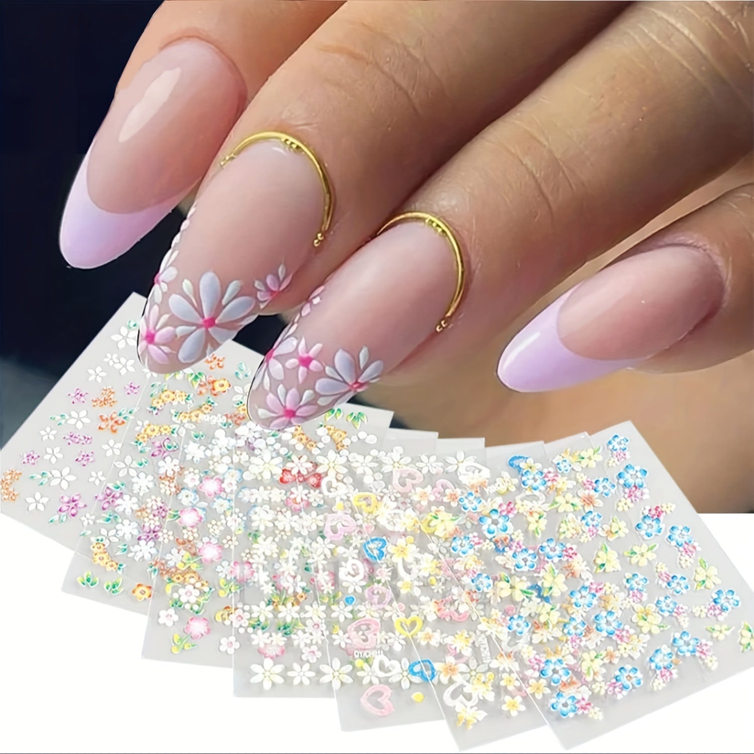 30 Sheets Nail Art 3D Stickers Colorful Flowers Self Adhesive Decals