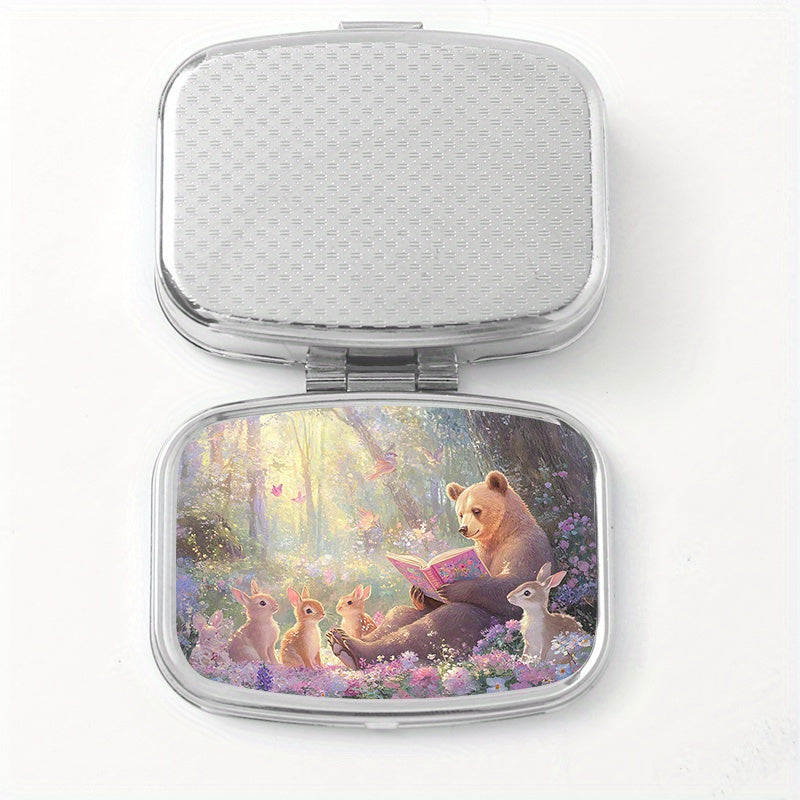 Enchanted Forest 2 Compartment Pill Organizer Metal Case Jewelry Holder