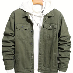 Contrast Stitching Denim Jacket Men's Casual Button Up Jacket