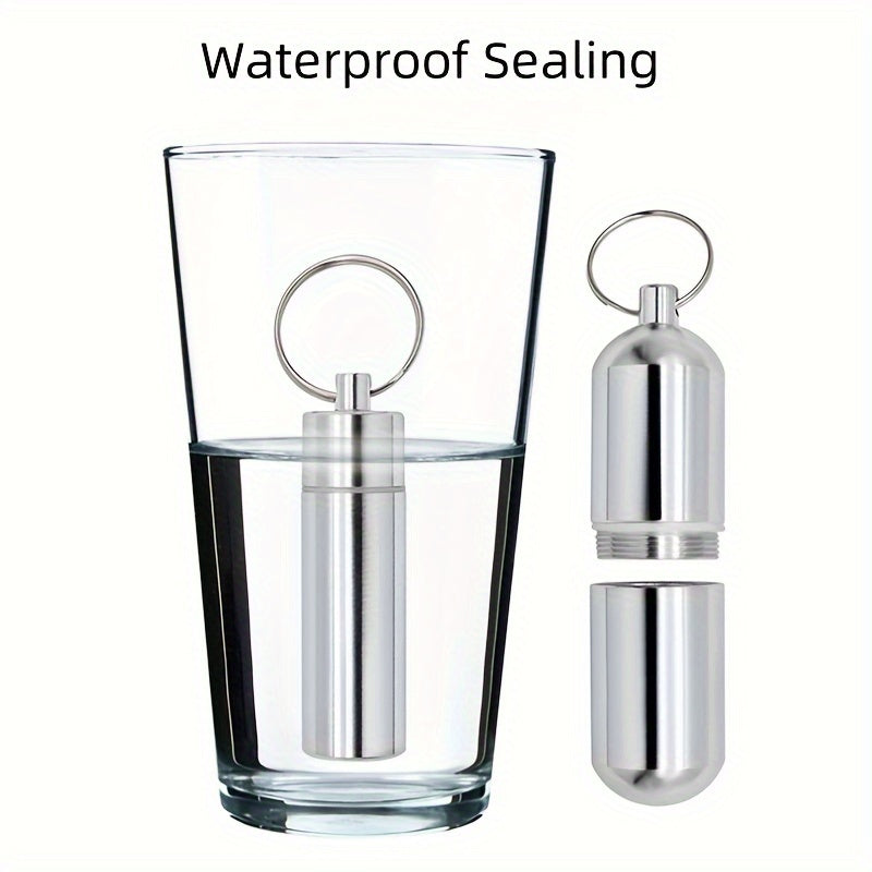 Stainless Steel Waterproof Pill Case Keychain - Outdoor Travel Camping Holder