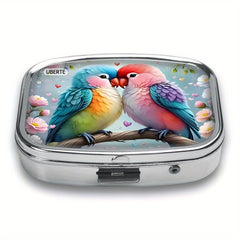 UBERTE Love Bird Metal Pill Box 2 Compartments Travel Jewelry Storage