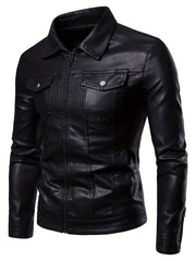 PU Biker Jacket Men's Zip Up Faux Leather Spring Fall