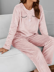 Eyelash Print Fuzzy Lounge Set Women's Loungewear