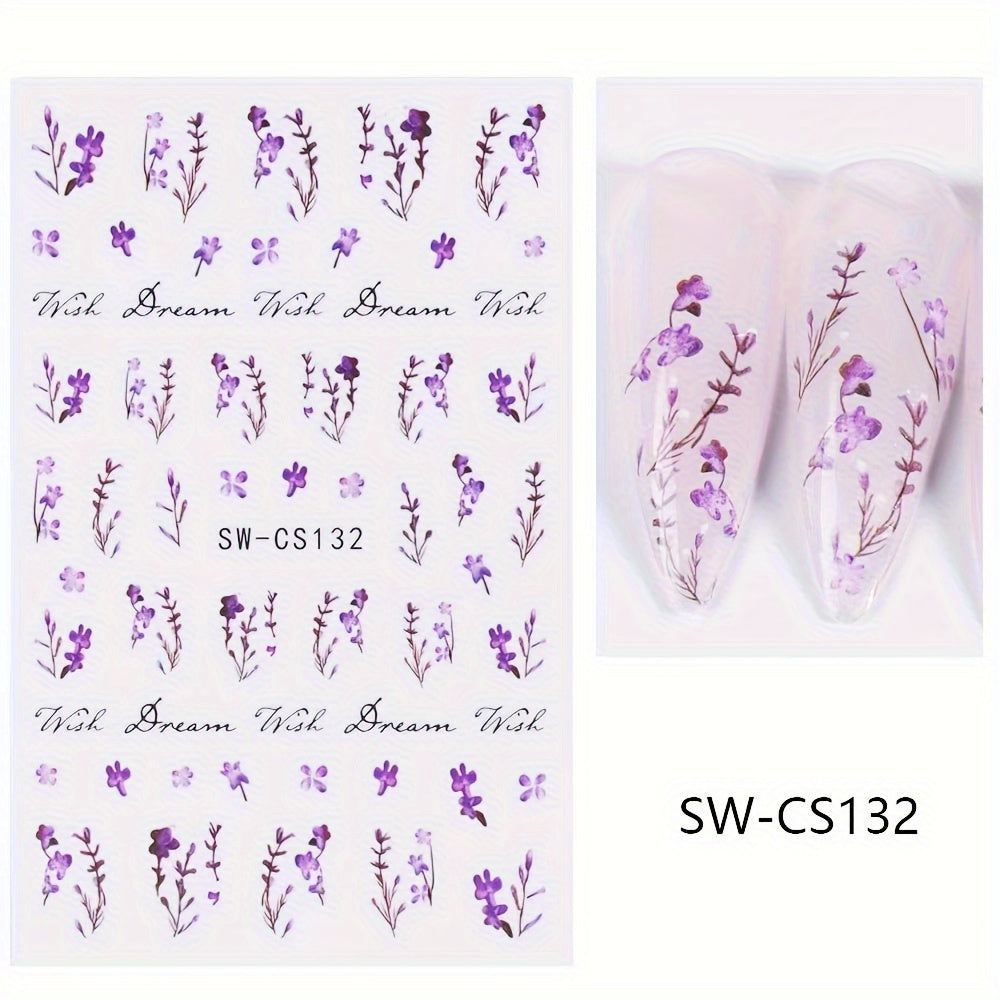 Purple Flower Nail Art Stickers Self Adhesive Nail Art Decals