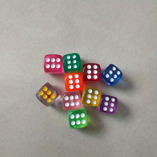 10 Transparent Dice Colored Game 6-sided 14mm for Children & Adults