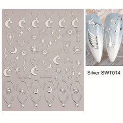 Bronzing Nail Stickers Angel Wings Star Moon Necklace Nail Decals
