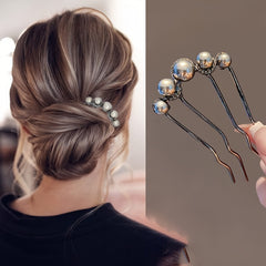 Vintage Bun Maker Hair Stick Pearl Embellished Alloy French Twist Hair Fork