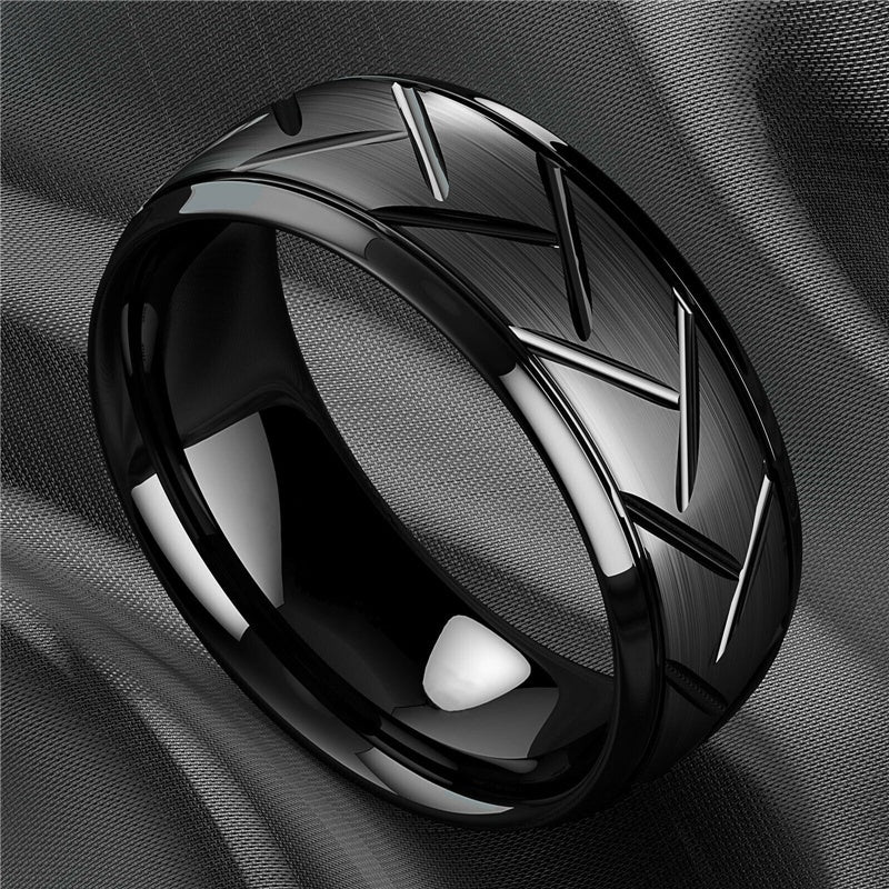 8MM High Titanium Steel Ring Men's Stainless Steel Wire Groove Tire Ring