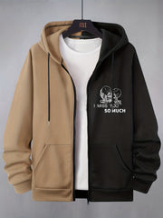 Abstract Pattern & Letter Print Men's Hoodie Jacket Zip Up Gym Sports