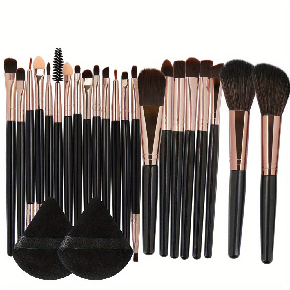 Professional Makeup Brushes Set with Triangle Puffs - 22pcs