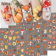 Autumn Nail Art Stickers Fall Leaves Pumpkins Ghosts Mushrooms Sunflowers