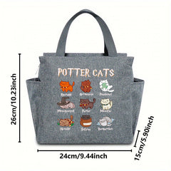 Cartoon Potter Cats Lunch Bag Insulated Oxford Cloth Cooler Box