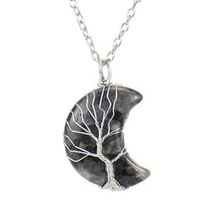 Moon Necklace Fortune Tree Natural Stone Amethyst Pendant