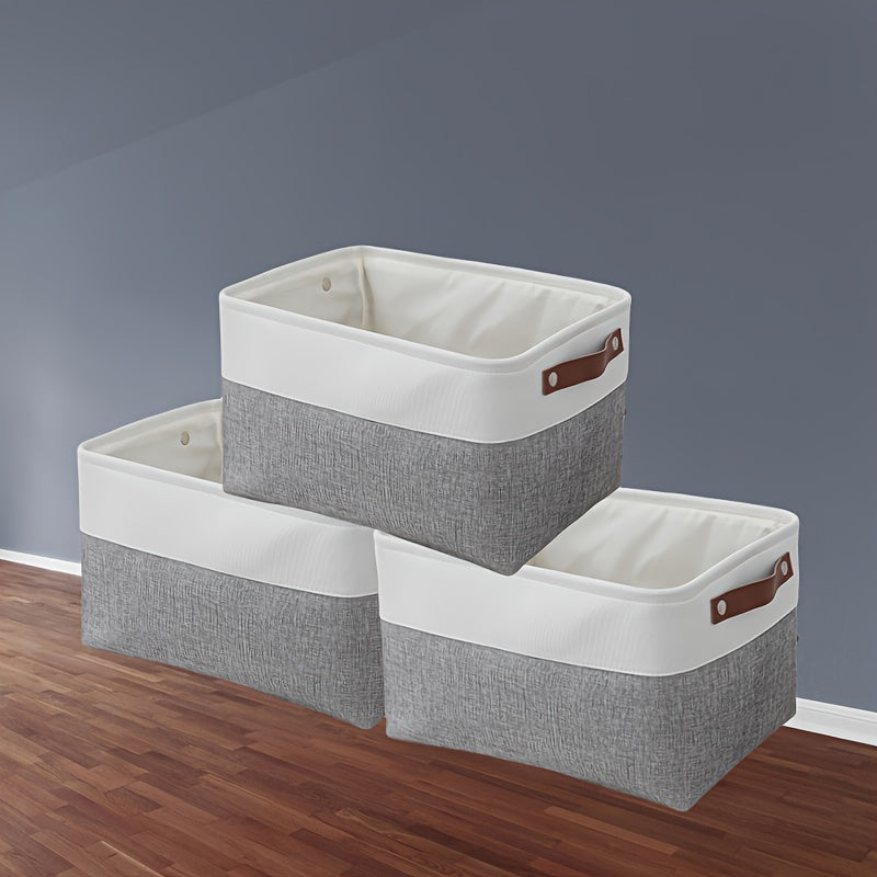 3pcs Fabric Storage Baskets Golden Finish Home Organizer