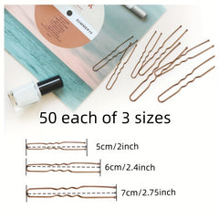 150pcs U Shaped Hair Pins Metal Curly Waved Bun Clips and Bobby Pins