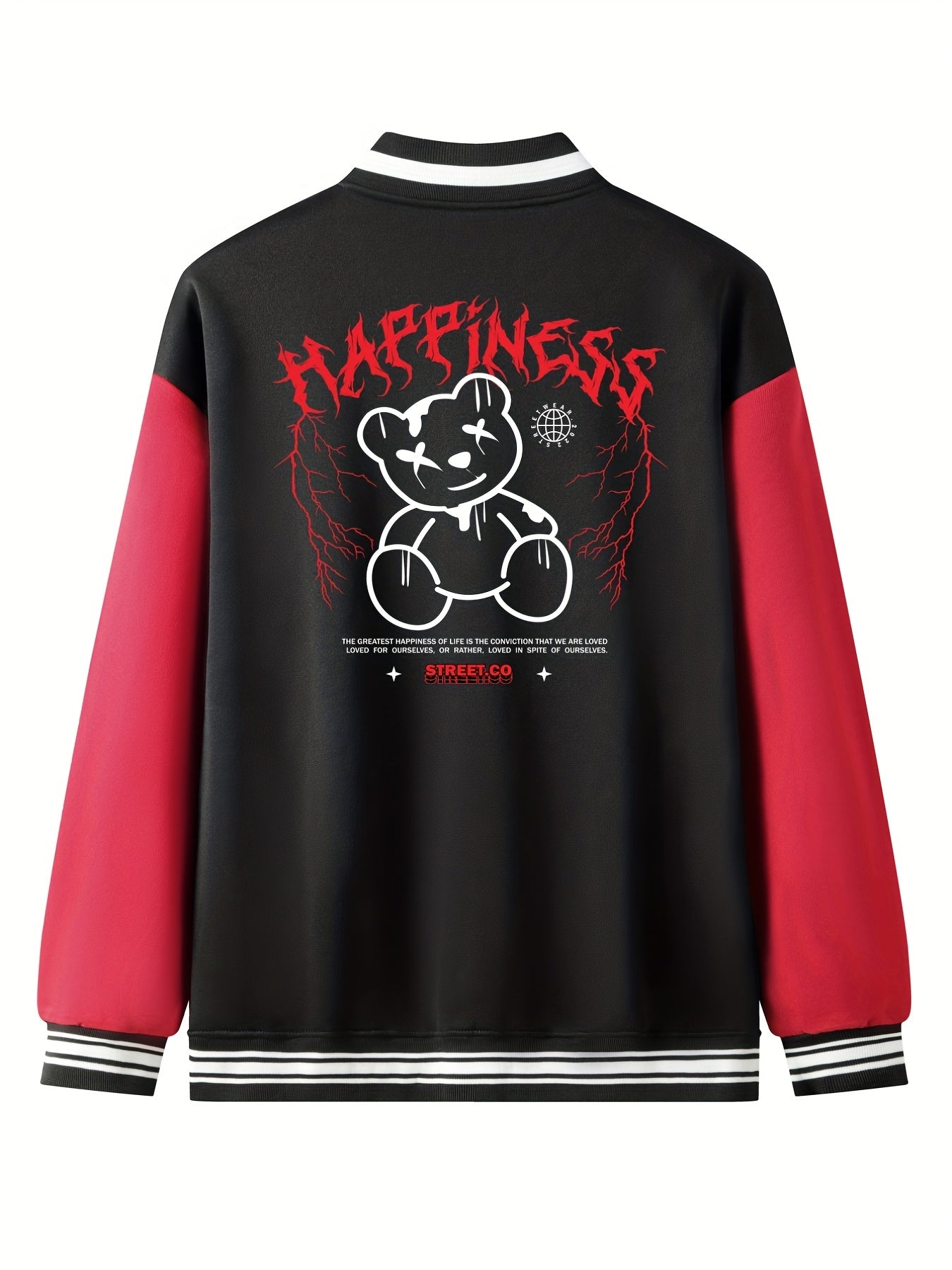 Letter Print Embroidery Varsity Jacket Men's Casual Block Button Up Jacket